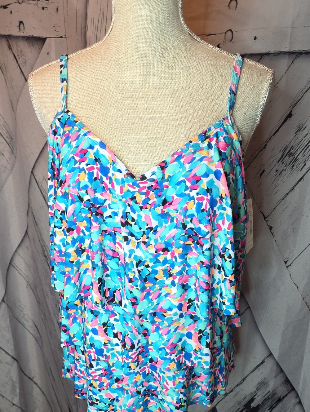 Swim Solutions Layered Tankini Top In Size 18